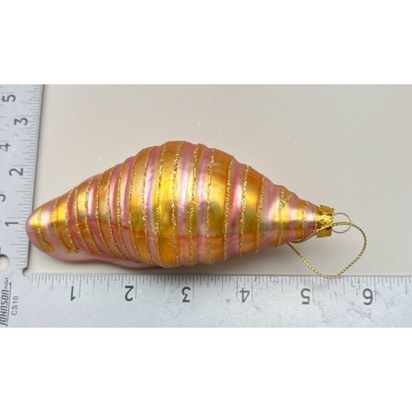 Glass Conch Shell Christmas Tree Ornament Gold Pink with Glitter Stripes - Picture 3 of 7
